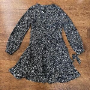 Nasty Gal black and‎ white polka dot-esque wrap dress with wrap tie and buttons